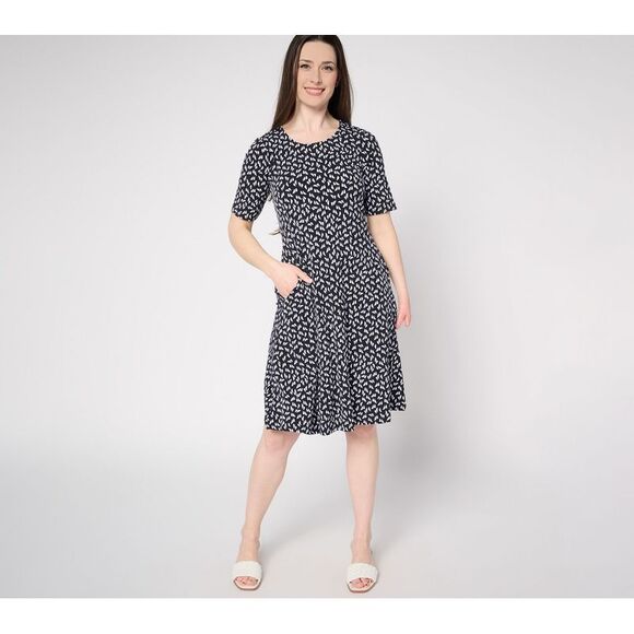 Susan Graver Women's Petite Dress PXL Liquid Knit Fit & Flare Black A596328 - Picture 1 of 4